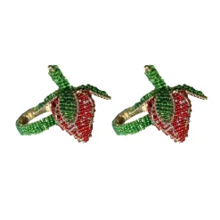 New Set of 2 Beaded Strawberry Napkin Rings Table Setting|Kitchen Textiles & Clothing