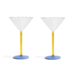 Online Set of 2 Blue & Yellow Stem Martini Glasses Tableware Brands|Table Setting
