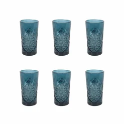 New Set of 6 Blue Hobstar Highball Glasses, 350ml Tableware Brands|Cocktail Making & Barware