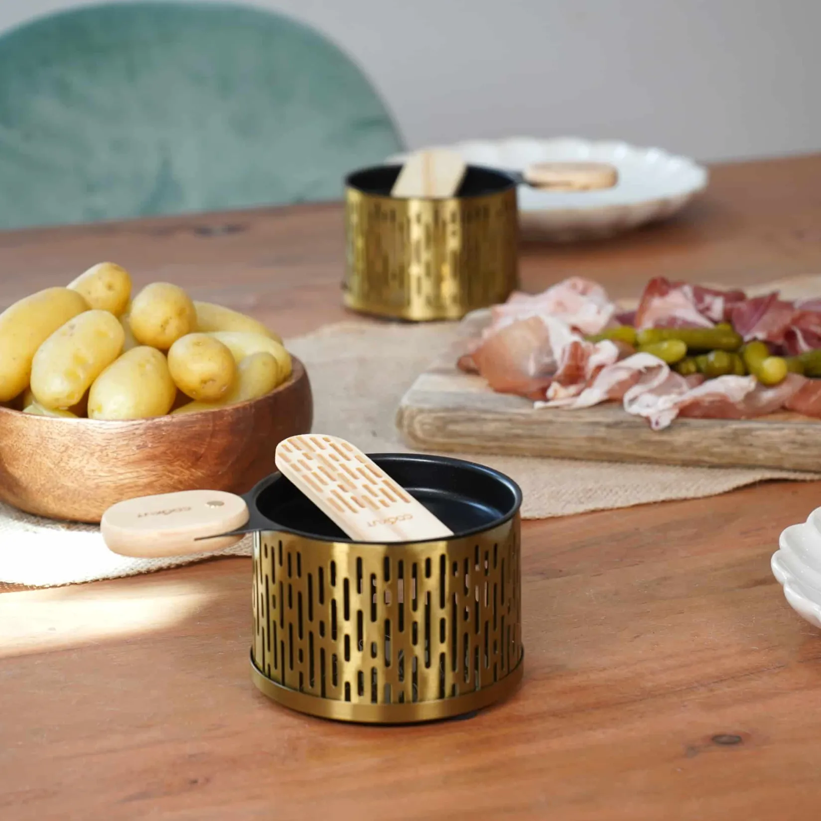 New Set of 2 Raclettes, Gold Pots & Pans