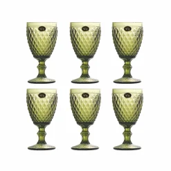Discount Set of 6 Green Diamond Wine Glasses, 350ml Tableware Brands