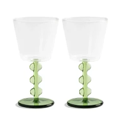 Discount Set of 2 Green Petal Wine Glasses, 200ml Tableware Brands