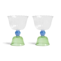 New Set of 2 Green Tulip Coupe Glasses Table Setting|Drinking Glasses