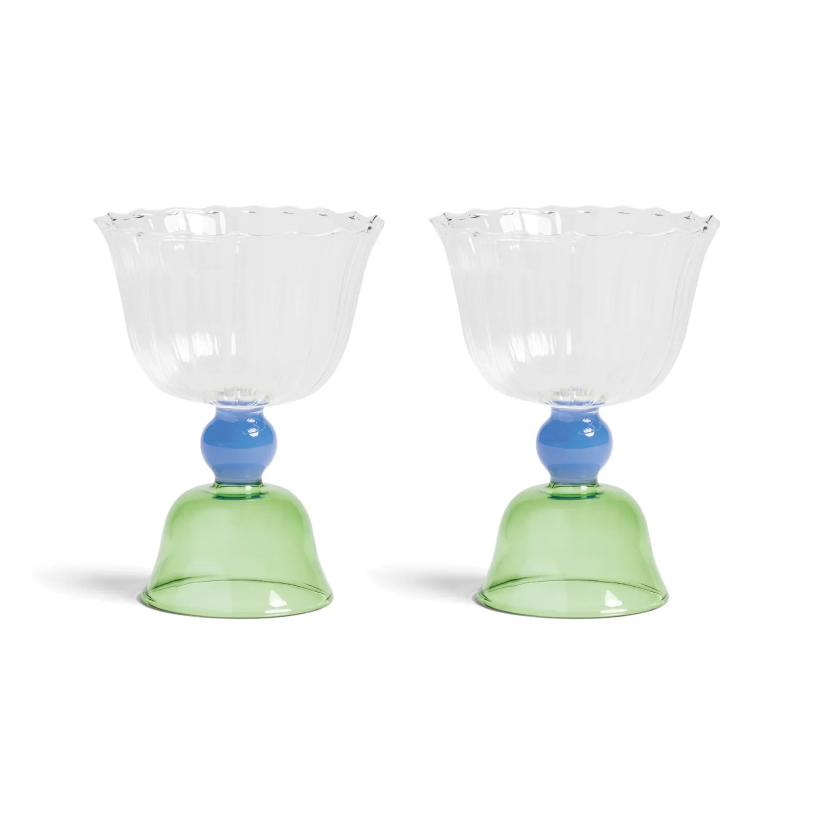 New Set of 2 Green Tulip Coupe Glasses Table Setting|Drinking Glasses