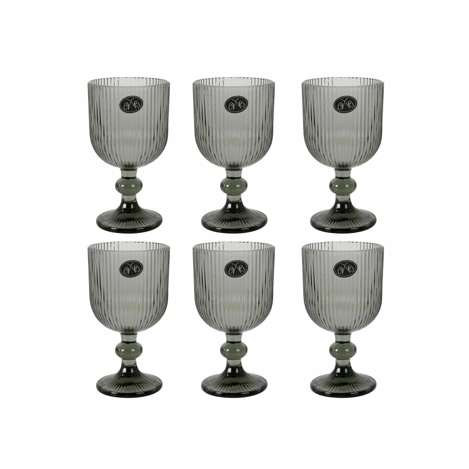 Sale Set of 6 Ribbed Green Wine Glasses, 255ml Tableware Brands