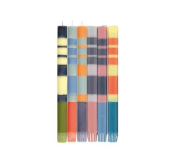 Set of 6 Striped Dinner Candles - Warm Tones, Multicolour Made In The Uk|Table Setting
