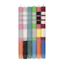 New Set of 6 Striped Dinner Candles - Multicolour Table Setting|Tableware Brands