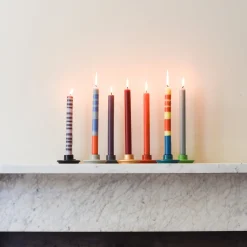 New Set of 6 Striped Dinner Candles - Multicolour Table Setting|Tableware Brands