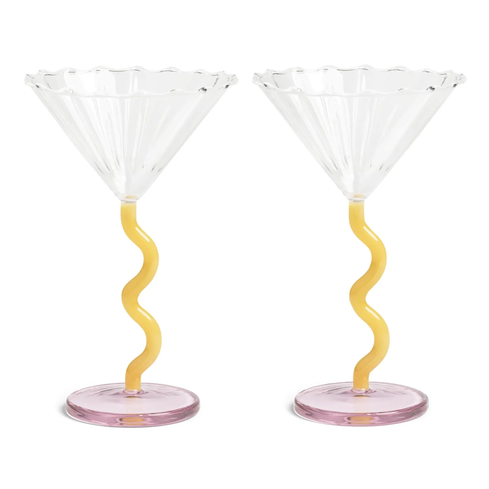 Clearance Set of 2 Yellow & Pink Zig Zag Martini Glasses, 150ml Tableware Brands|Cocktail Making & Barware