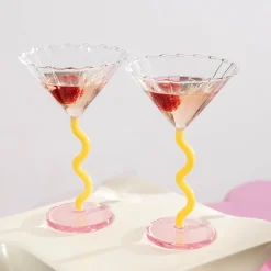 Clearance Set of 2 Yellow & Pink Zig Zag Martini Glasses, 150ml Tableware Brands|Cocktail Making & Barware