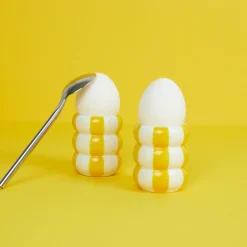Discount Set of 2 Yellow Striped Egg Cups Tableware Brands