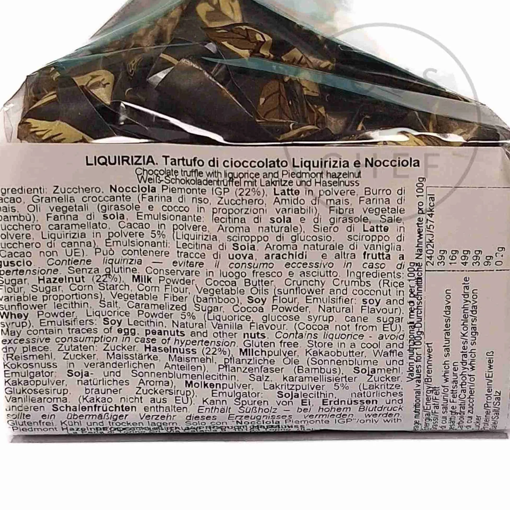 Short Dated White Chocolate Truffles with Liquorice & Hazelnuts, 200g Ingredients Brands|Italian Ingredients