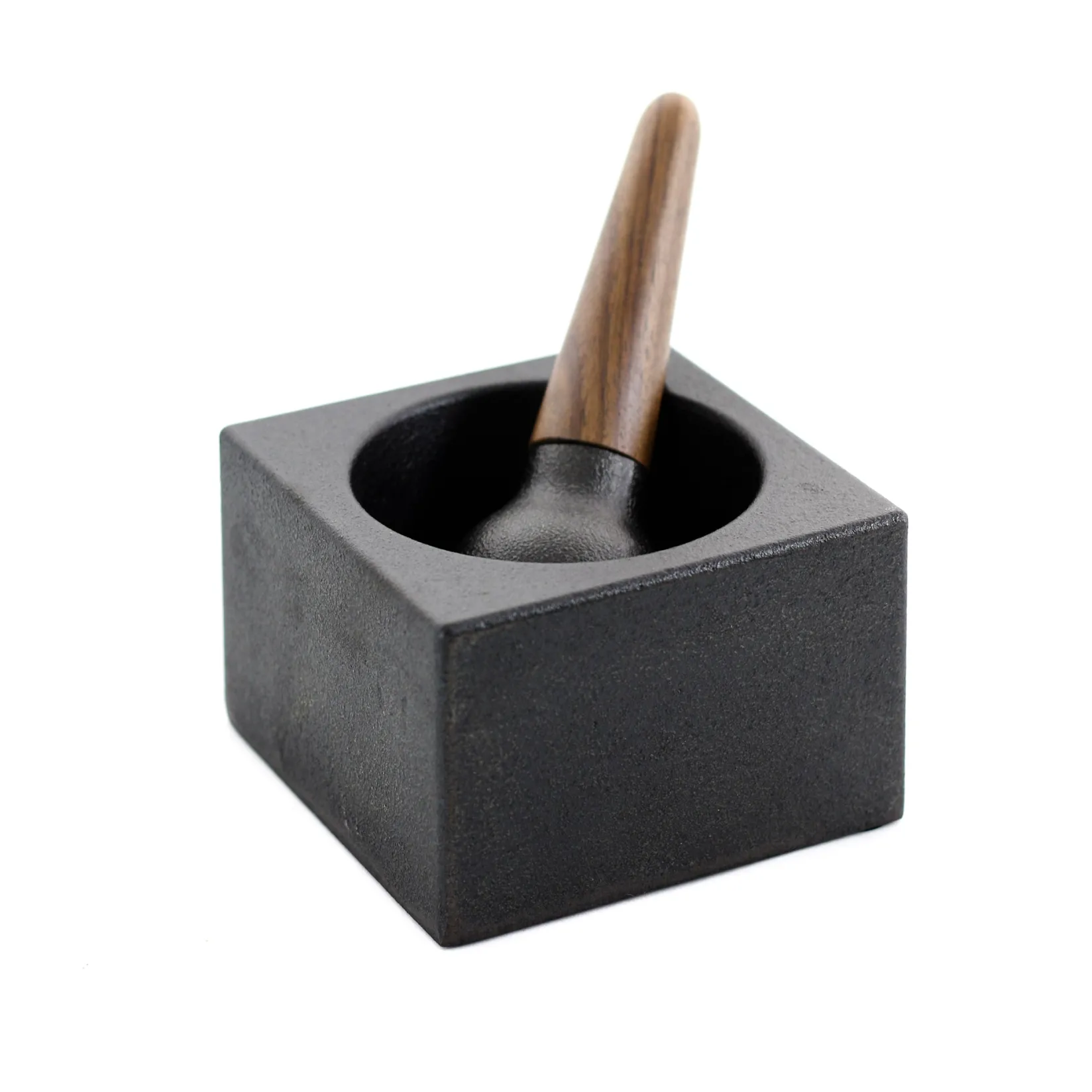 New Contemporary Cast Iron & Walnut Pestle & Mortar Table Setting|Kitchen Tools & Utensils