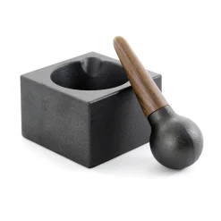 New Contemporary Cast Iron & Walnut Pestle & Mortar Table Setting|Kitchen Tools & Utensils