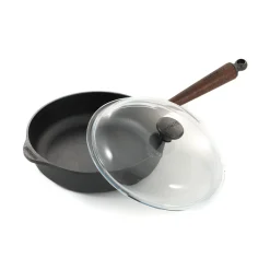 Clearance Traditional Cast Iron Deep Saute Pan with Lid, 25cm Pots & Pans