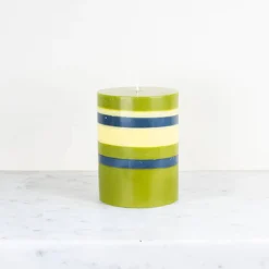 Striped Pillar Candle, Olive & Navy, 10cm Table Setting|Tableware Brands
