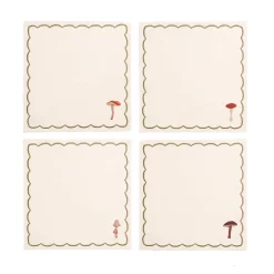 Set of 4 Mushroom Design Linen Napkins Table Setting|Kitchen Textiles & Clothing