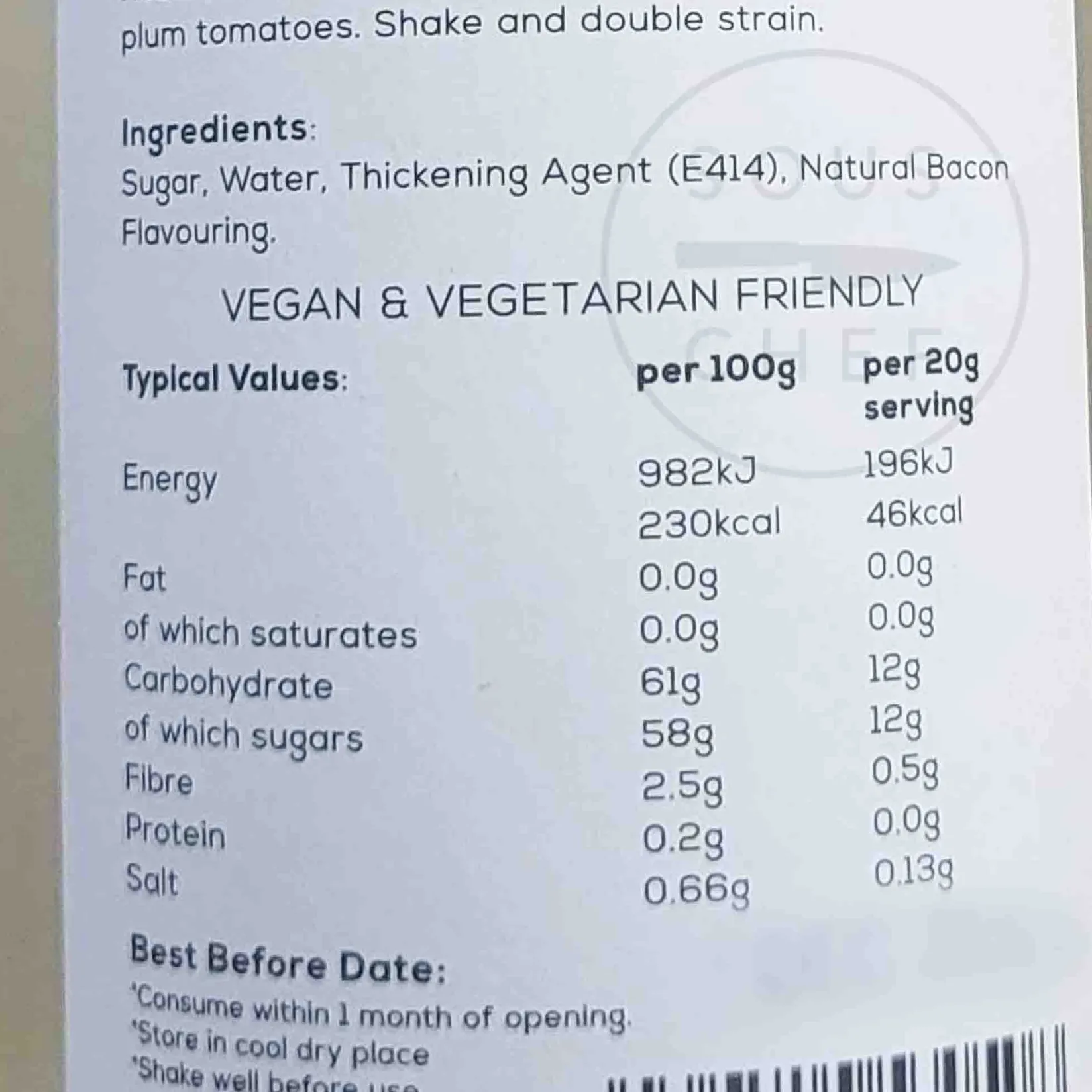 Hot Premium Bacon Syrup, 750ml Ingredients Brands|Made In The Uk