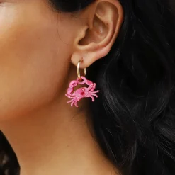 Hot Pink Crab Hoop Earrings Tableware Brands